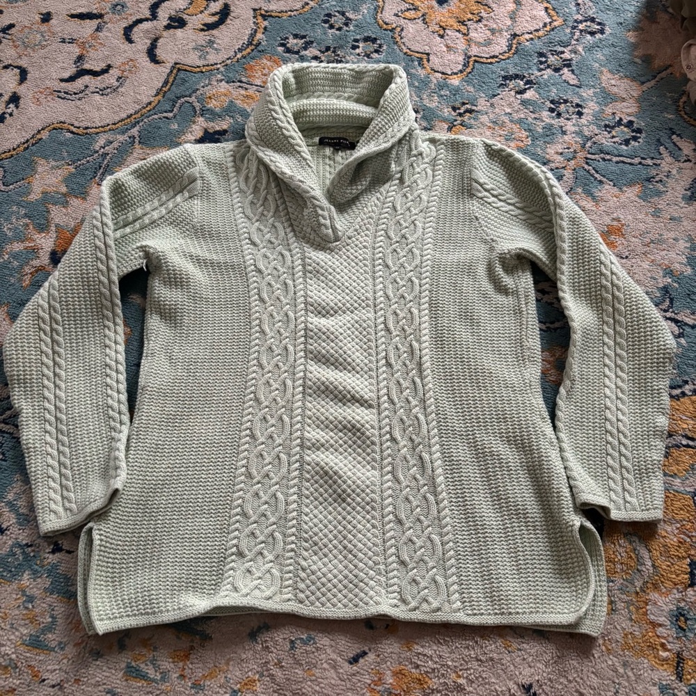 Women’s Jeanne Pierre mint green 100% cotton pullover cowl neck sweater size M